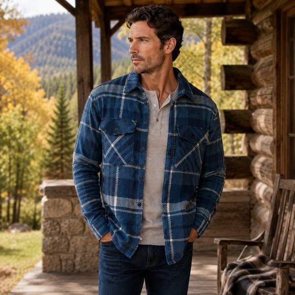 Frye Other - Frye Vintage Indigo Plaid Shirt Jacket Shacket Button Front Mens L NWT